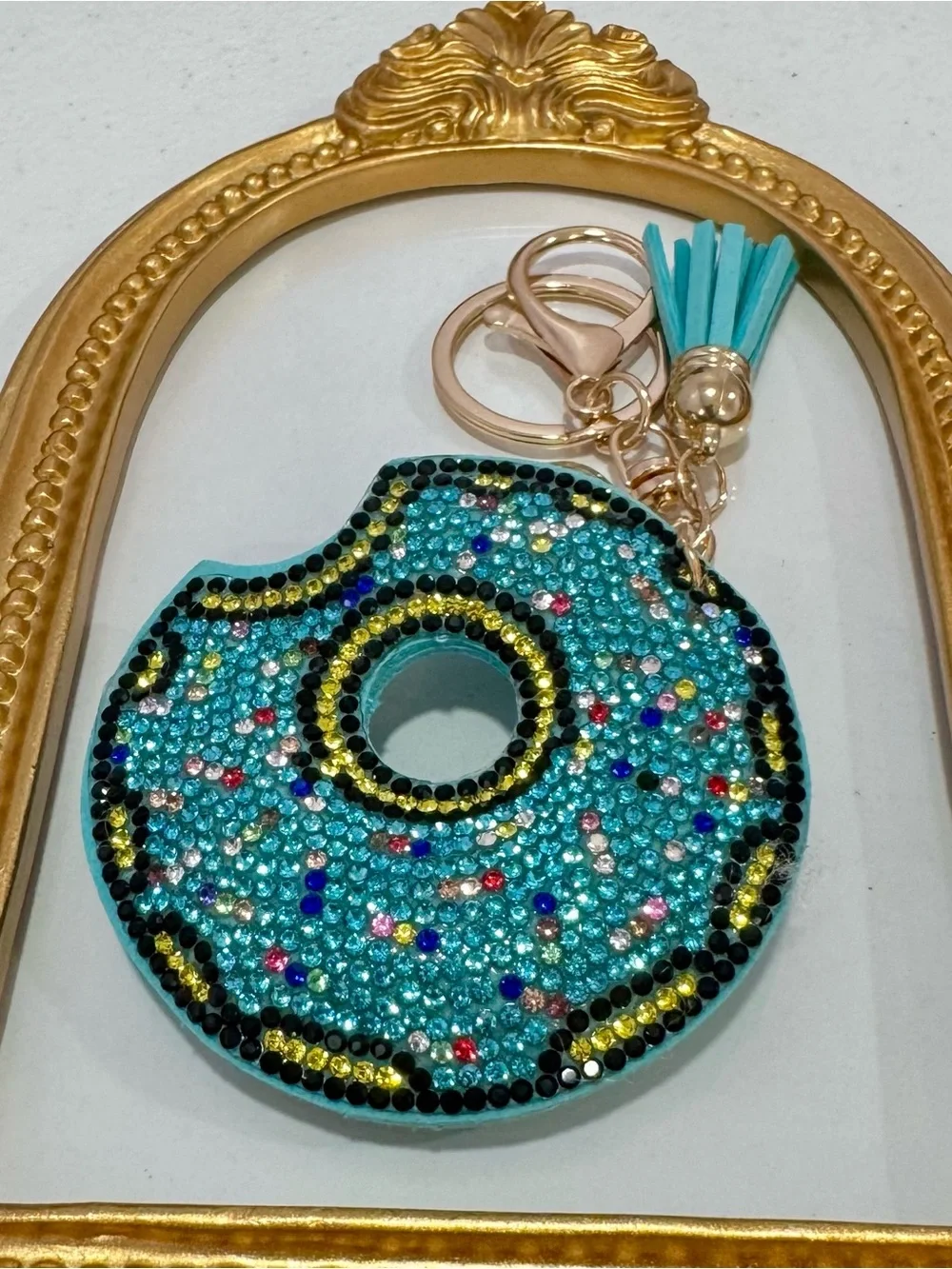 New Turquoise Rhinestone Donut Keychain  with Tassel